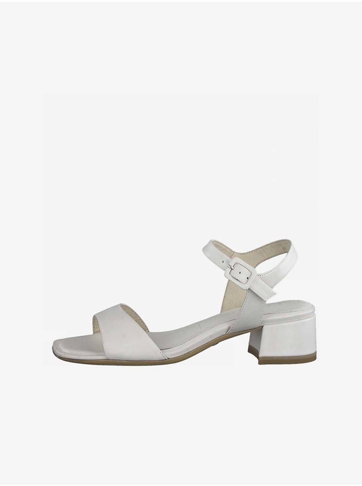 Tamaris Biele kožené sandále na podpätku Tamaris