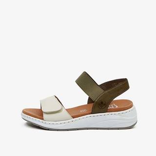 Kaki-biele dámske kožené sandále Rieker